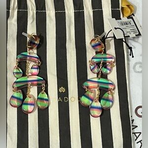 LELE SADOUGHI NWT AUTHENTIC Holographic Raindrop pink resin chandelier earrings